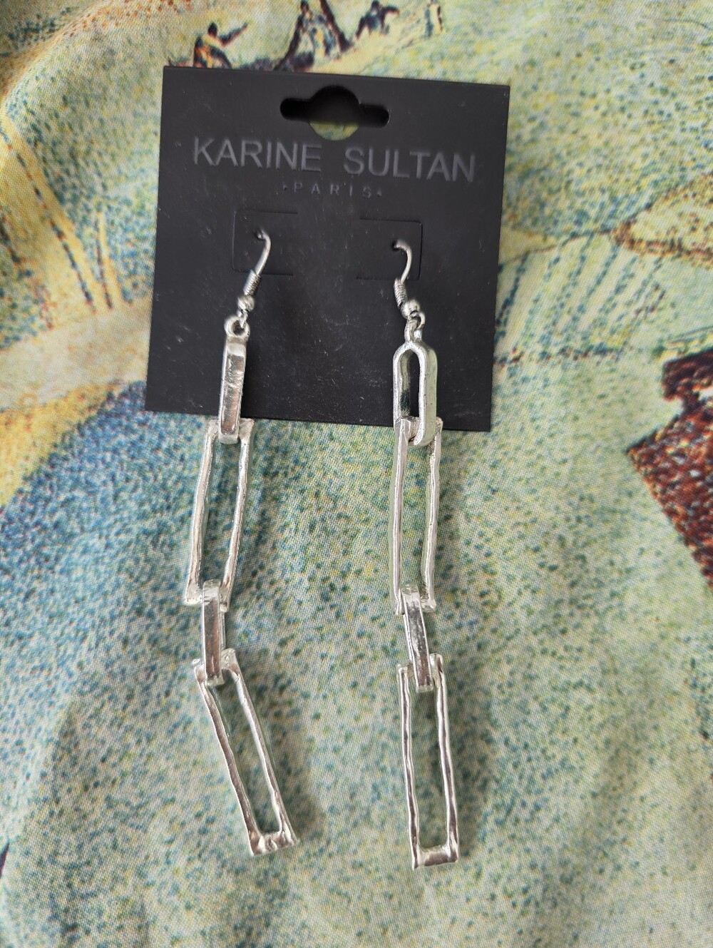 Nwt KARINE SULTAN Y2k Silver Link Drop dainty Chandelier Chain Link Earrings